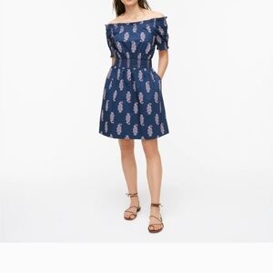 J. Crew Off-Shoulder Mini Dress - Navy and Pink